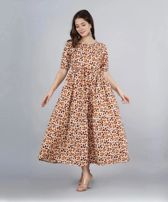 Twirl Tales Women A-line Gold Midi/Calf Length Dress