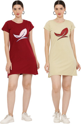 Priya Point Women T Shirt Multicolor Above Knee/Mid Thigh Length Dress