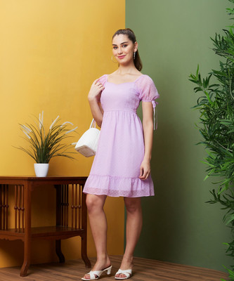 Globus Women Fit and Flare Purple Knee Length Dress