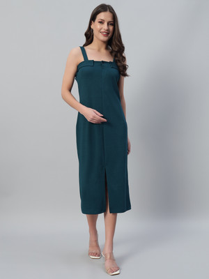 Attire Empire Women Bodycon Dark Green Below Knee Dress