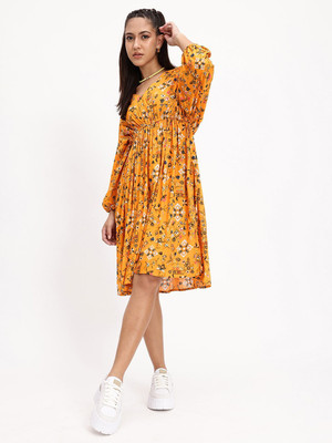 Dressberry Women A-line Yellow Above Knee/Mid Thigh Length Dress