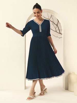 ZWERLON Women A-line Green Midi/Calf Length Dress