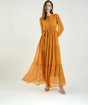 AAYU Women Maxi Yellow Full Length Dress