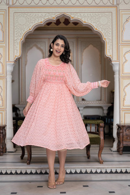 Juniper Women Fit and Flare Pink Midi/Calf Length Dress