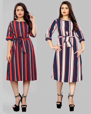 Modli 20 Fashion Women Fit and Flare Multicolor Midi/Calf Length Dress