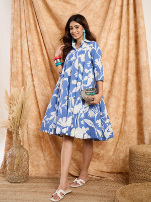 InWeave Women A-line Blue Midi/Calf Length Dress