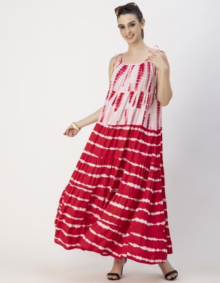 moomaya Women Maxi Red, White Dress