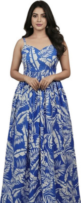 Sylora Women Fit and Flare Blue Maxi/Full Length Dress