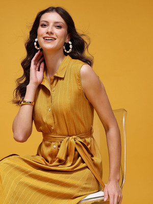 HERE&NOW Women Shirt Yellow Midi/Calf Length Dress