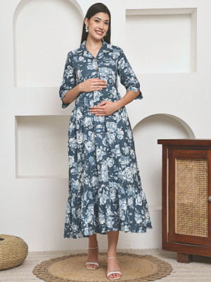 FREMPY Women A-line Grey Maxi/Full Length Dress