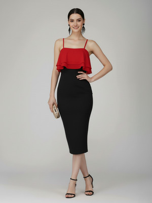 ekeshwara Women Bodycon White Midi/Calf Length Dress