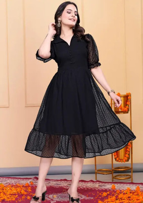 Shavivi Women A-line Black Ankle Length Dress