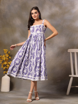 Stylum Women Fit and Flare Purple Below Knee Dress