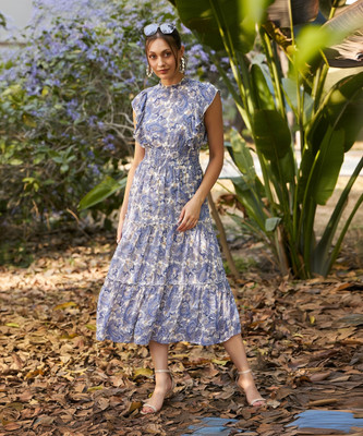KASSUALLY Women Fit and Flare White Midi/Calf Length Dress