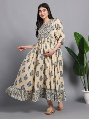 vijay garments Women Maxi Blue, White Full Length Dress