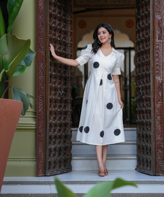 Glam Kanya Women Ethnic Dress White Midi/Calf Length Dress