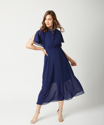 Dressberry Women Fit and Flare Dark Blue Maxi/Full Length Dress