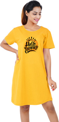 BEFLI Women T Shirt Yellow Knee Length Dress