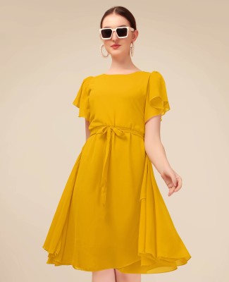 METRONAUT Women Fit and Flare Yellow Dress