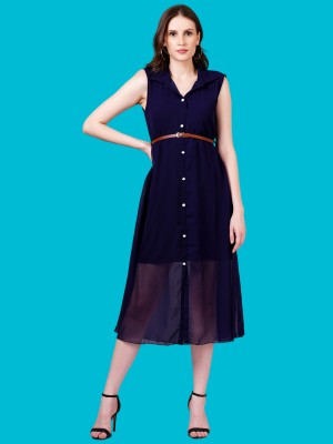 Fashion Point Women A-line Dark Blue Dress