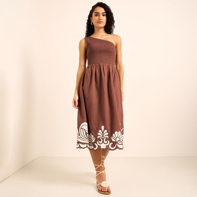 Honey By Pantaloons Women A-line Brown Midi/Calf Length Dress