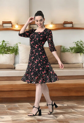 METRONAUT Women A-line Multicolor Knee Length Dress
