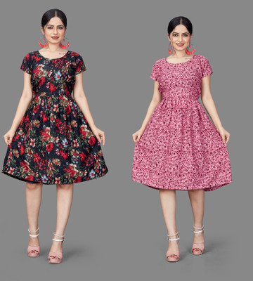 MAHADEV Women Fit and Flare Multicolor Mini/Short Dress