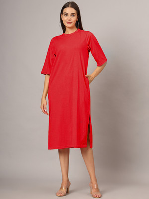 BRINNS Women A-line Red Midi/Calf Length Dress
