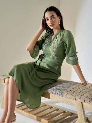 SALT ATTIRE Women A-line Green Dress