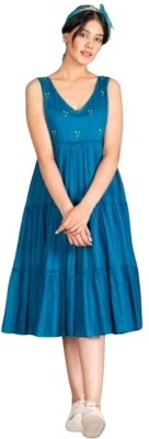 Tokyo Talkies Women Fit and Flare Blue Dress