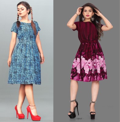 Modli 20 Fashion Women Fit and Flare Blue Dress