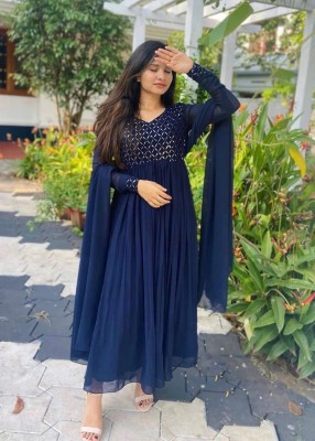 Thapnath Women Ethnic Dress Dark Blue Dress