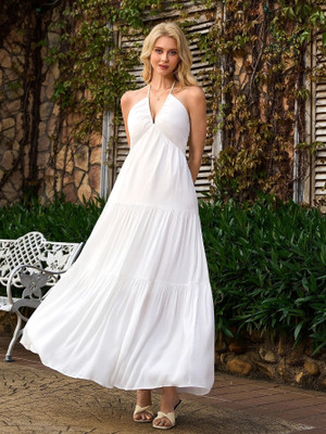 Traquila Women A-line White Maxi/Full Length Dress