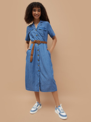 Fame Forever by Lifestyle Women Shirt Blue Midi/Calf Length Dress