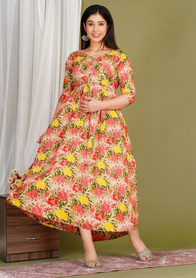 AAVRITTIQUEENS Women Fit and Flare Multicolor Midi/Calf Length Dress