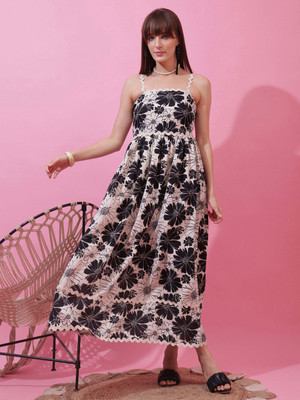 Sheetal Accociates Women Fit and Flare Black, White Maxi/Full Length Dress