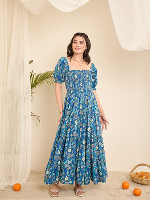 WineRed Women Fit and Flare Multicolor Maxi/Full Length Dress