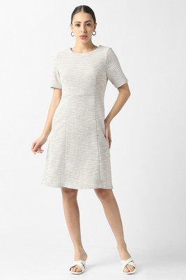 VAN HEUSEN Women Fit and Flare Beige Knee Length Dress