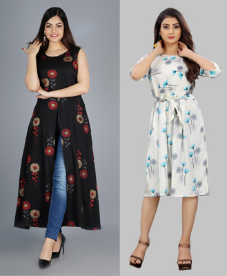 Hiral Creation Women Fit and Flare White Maxi/Full Length Dress