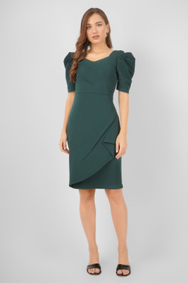 Wownoon Women Bodycon Dark Green Knee Length Dress