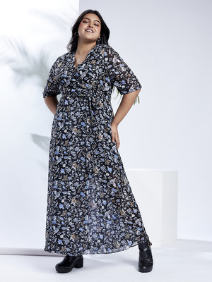 Globus Women Wrap Dark Blue Maxi/Full Length Dress