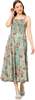 AKIKO Women Fit and Flare Green Midi/Calf Length Dress