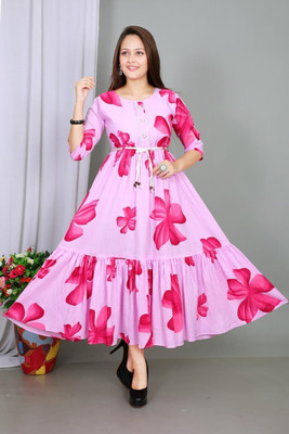 ITC FASHION Women A-line Pink Maxi/Full Length Dress