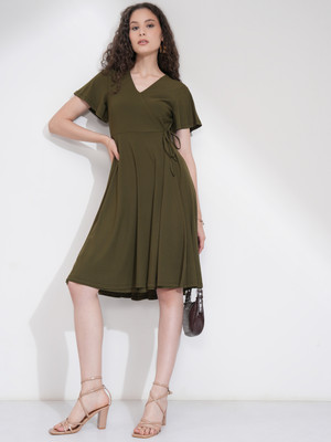 Tokyo Talkies Women Fit and Flare Green Midi/Calf Length Dress