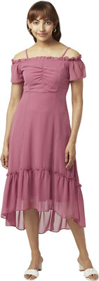 Honey By Pantaloons Women Fit and Flare Pink Midi/Calf Length Dress