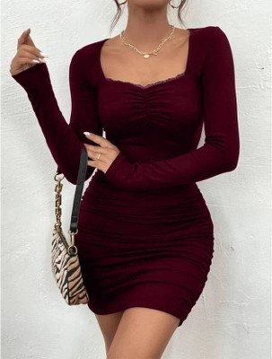 A S fashion Women Bodycon Maroon Mini/Short Dress