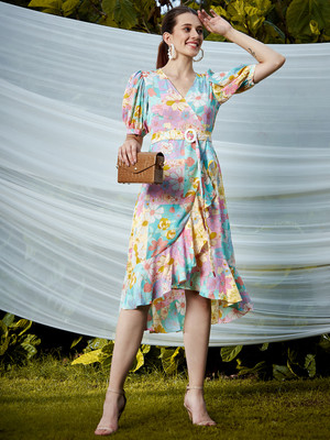 ATHENA Women Wrap Multicolor Midi/Calf Length Dress