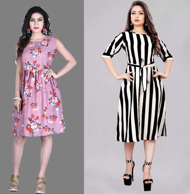 Hiral Creation Women A-line Multicolor Midi/Calf Length Dress