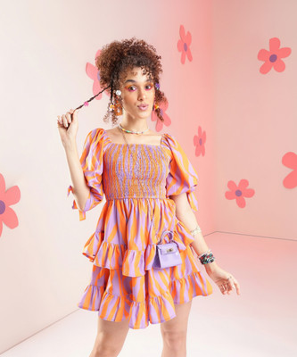 PRETTY LOVING THING Women Fit and Flare Orange Mini/Short Dress