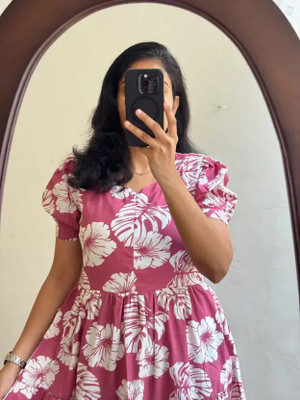 Assamica Women Fit and Flare Pink Midi/Calf Length Dress